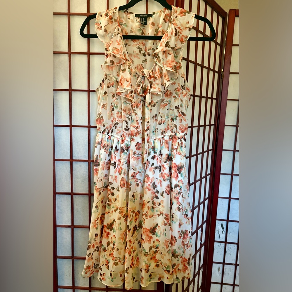 Forever 21 Sleeveless Orange and Green Midi Sundress